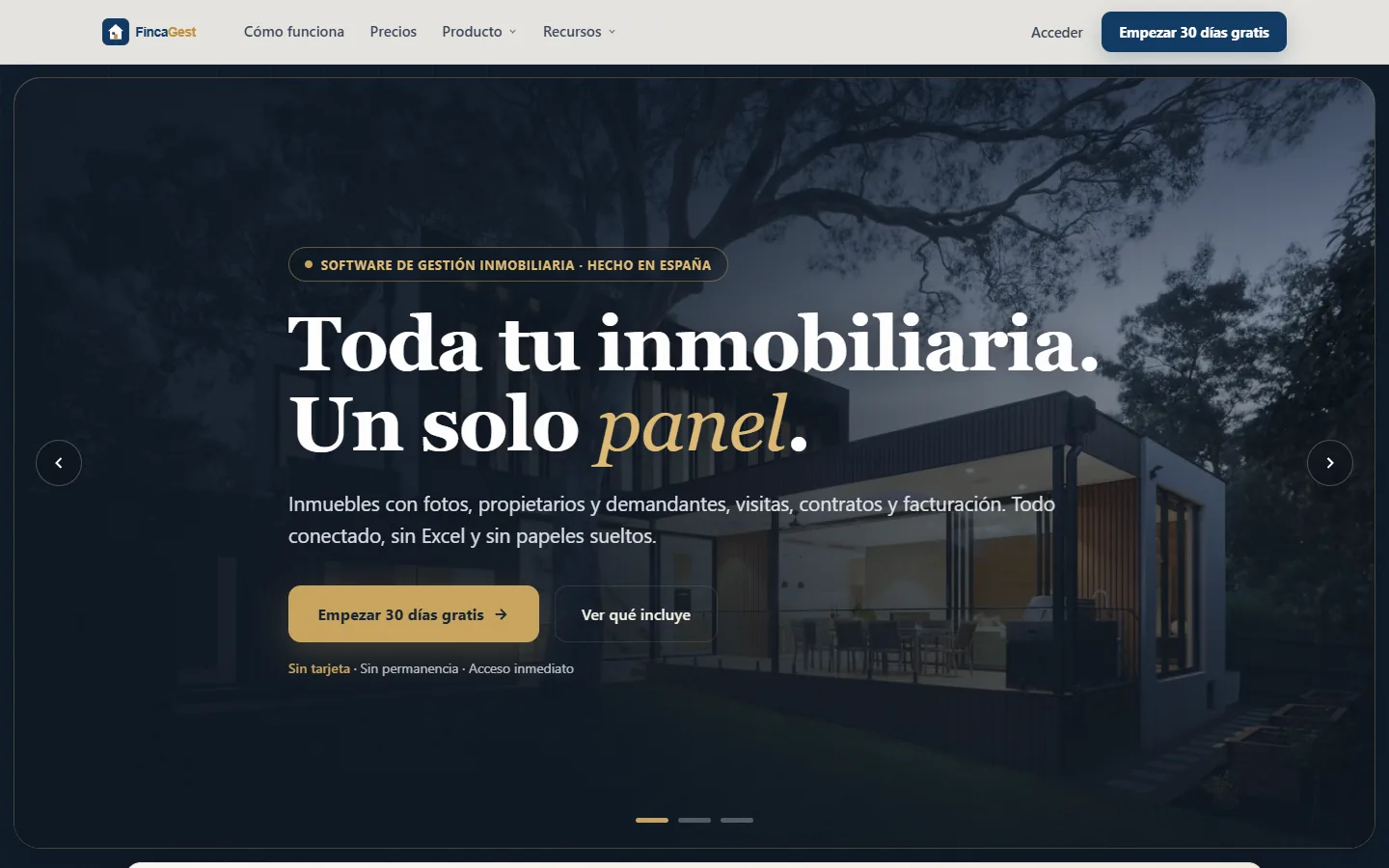 Captura de la web de FincaGest, software de gestión inmobiliaria